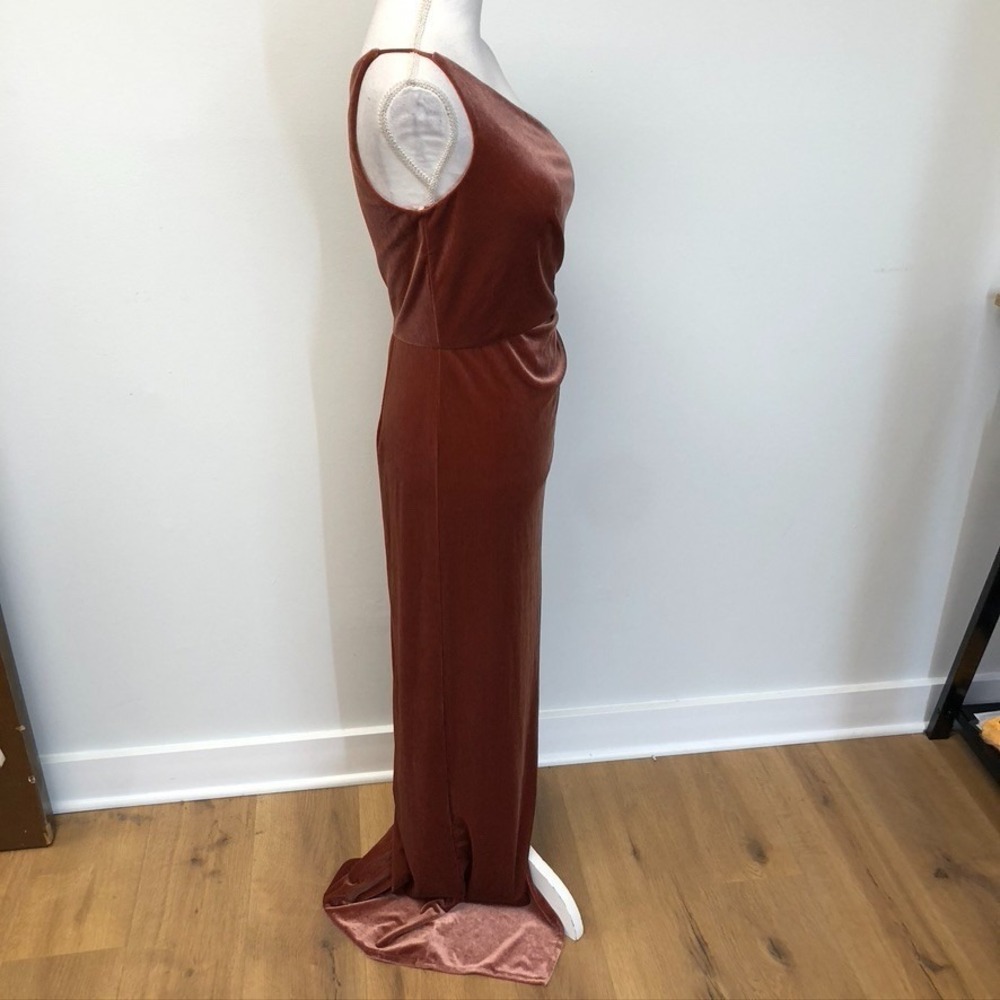 Jenny Yoo Collection One Shoulder Velvet Evening Gown Womens 6 Rust Brown Party‎ - Picture 3 of 10